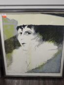 A print, lithograph, after Valerie Tarlton, Elle vous regarde froidement, numbered 3/7, signed and