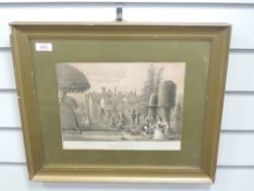 Three prints, Levens Hall, C19th, each 22 x 28cm, plus frame and glazed, and a print, Bailrigg House