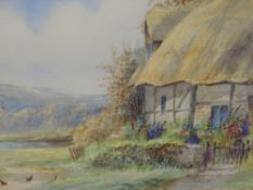 A pair of watercolours, Ernest T Potter, thatched cottages, Ann Hathaways cottage and Welford on