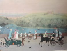 A print, after Helen Bradley, It Was a Beautiful Place, signed, 48 x 70cm, plus frame and glazed