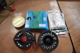 Two Masterline XL 6-8 fly reels with line and braided loops.