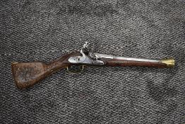 An early possibly Turkish Flintlock Blunderbuss Pistol, decorated brass trigger guard and stock