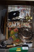 A selection of curios and plated wares including cigarette lighter and wrist watches