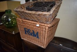 A selection of wicker baskets including Fortnum and Mason picnic hamper