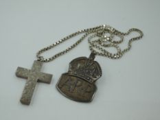 A Victorian HM silver cross pendant having engraved foliate decoration on a modern silver box