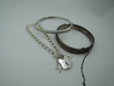 Three HM silver and white metal (stamped silver) bangles and bracelets including diamante set and