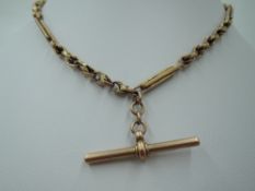 A 9ct rose gold fancy link watch chain with T bar, approx 14' & 23.5g