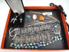 A small selection of mixed vintage costume jewellery including Rotary gold plated bracelet watch,