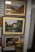 Four framed and glazed prints of landscape and still life interest.