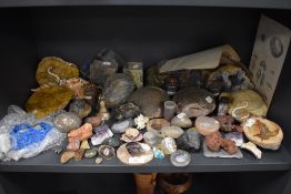A selection of various natural history rock and mineral samples including amethyst and similar