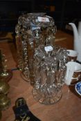 Two late Victorian cut glass lustre candle sticks both in good condition