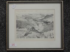 A print, after Alfred Wainwright, Ullswater from St Sunday Crag, signed, 17 x 21cm, plus frame and