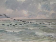 Two watercolours, Peter Partington, seagulls soaring, signed and dated (19)05, 19 x 28cm, plus frame