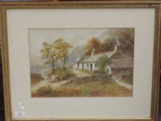 A watercolour, cottages Aber North Wales, indistinctly signed, 24 x 34cm, plus frame and glazed