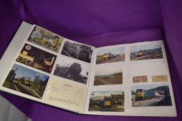 An interesting album of steam train and railway interest including black and white photo's ticket