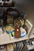 A selection of advertising transfer printed tins including 50's designs and mid century