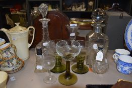 A selection of clear cut glass wares including decanter and antique wine glass AF