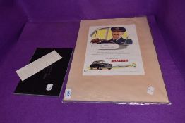 A Mercedes Benz competition booklet and similar Morris car advertising sheet