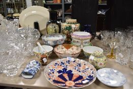 A selection of oriental and Chinese inspired ceramics including ginger jar and Imari plate
