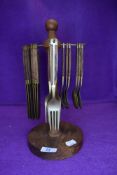A mid century Scandinavian design cutlery set and stand