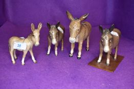 Four Beswick studies, Donkey, second version 1364B, Donkey, second version on home made plinth