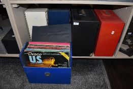 Five vintage vinyl carry cases with various albums Lp's and singles including pop and rock interest