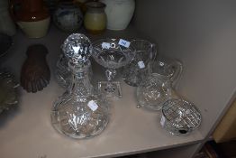 A selection of clear cut and crystal glass wares including Stuart and Briarley