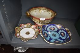 Three highly decorative pieces of Noritake, each having delicate floral patterns and extensive