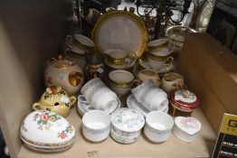 A selection of tea cups and saucers including Duchess and Coalport