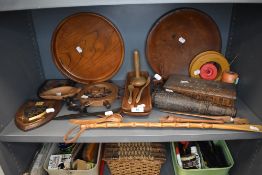 A mixed lot of vintage treen including trinket boxes,spoons,and cork screw in the form of a