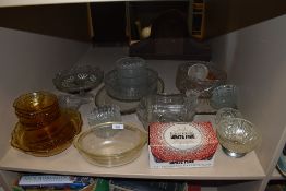 A selection of glass wares including Ravenhead Glass and amber bowl set