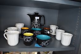 A part coffee service by Crown Devon Fieldings in a harlequin design and six dainty white Shelley