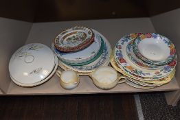 A selection of table wares including Spode plates and similar