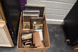 A selection of prints and picture frames including chrome art deco style