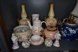 A selection of ceramics including Sunderland tea bowl and tea pots