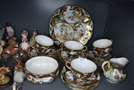 A collection of oriental cups and saucers,sugar basin and plates.AF
