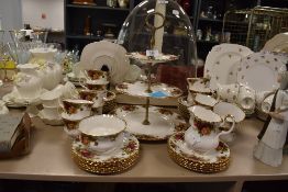 A selection of tea and cake items by Royal Albert in the Old Country Roses Design