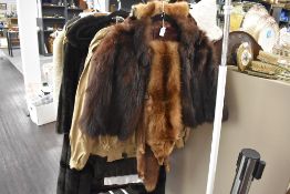 A vintage fur shrug, a fox fur stole and two collars,one being mink.