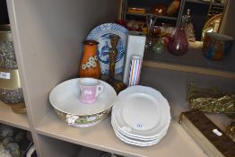 A selection of ceramics including studio pottery style vase and hand painted lamp base