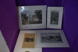 Five 19th century aqua tinted engravings including Eskdale Church Appleby Castle Westmoreland etc