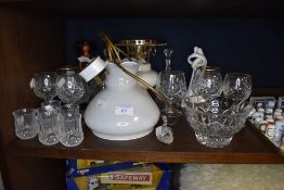 A variety of Bohemia crystal and similar glasses, also included is a desk lamp in the form of an oil