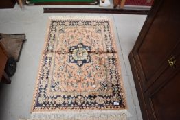 A Persian Shirvan style silk carpet rug/prayer mat, approx. 105 x 70cm