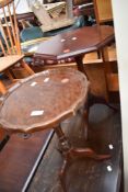 Two modern reproduction side or wine table in mahogany style woods