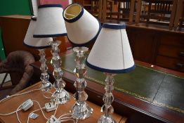 Four clear cut crystal glass bed side table lamps
