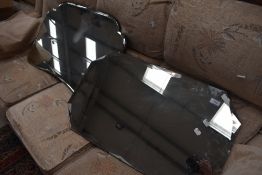 Two art deco hall way mirrors having shaped bevel cut glass