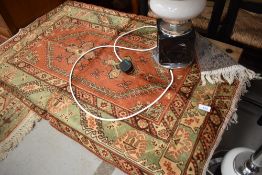 A Persian Shirvan style silk carpet rug/prayer mat, approx. 105 x 70cm