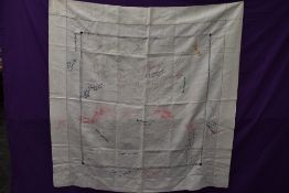 A wonderful piece of WW1 military history in the form of a table cloth, having embroidered and