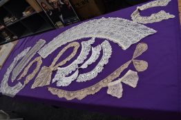 A selection of antique lace, tulle and similar including beautifully intricate collars and more.