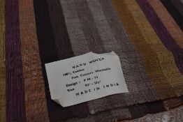 A hand woven cotton Indian shawl or similar having striped design in autumnal tones, approx 90 x