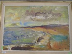 An oil painting on board, L A Calssen, impressionist coastal scene, signed, 44 x 64cm, plus frame